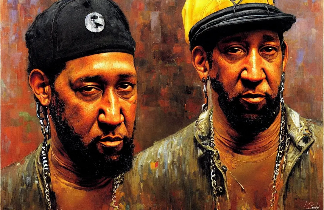 Image similar to portrait of dj kool herc!!!!!!!!!!!!!!!!!!!!!!!!!!!, detailed face, detailed painting, epic lighting, by ilya repin, phil hale and kent williams