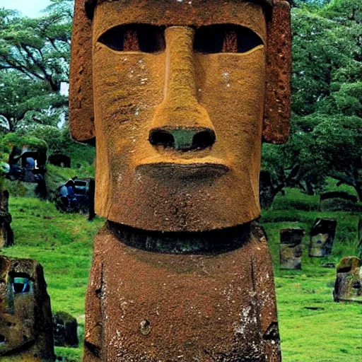 Image similar to easter island head anime girl moai