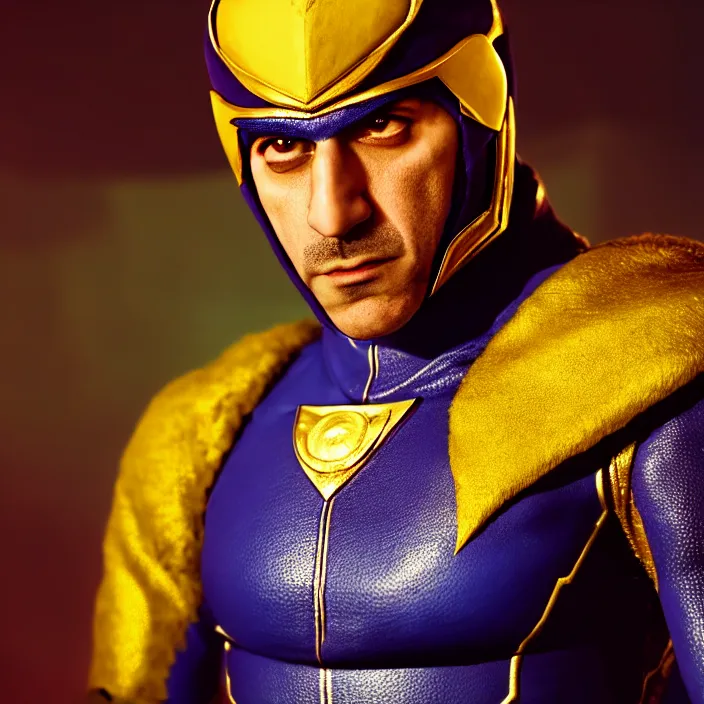 Prompt: cinematic portrait, captain falcon as sheik mohammad ruler of dubai, head and chest only, masterpiece, cinematic composition, beatiful lighting, sharp, details, hyper - detailed, hd, 4 k