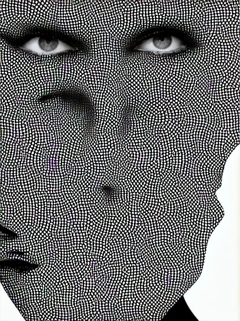 Image similar to a beautiful female face made of illusory motion dazzle camouflage perlin noise optical illusion