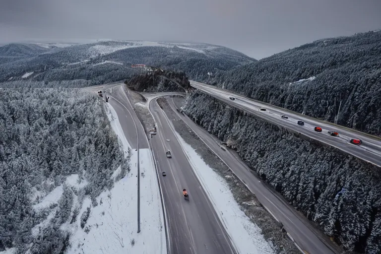 Image similar to a windy highway route on an icy snowy cliff, photo