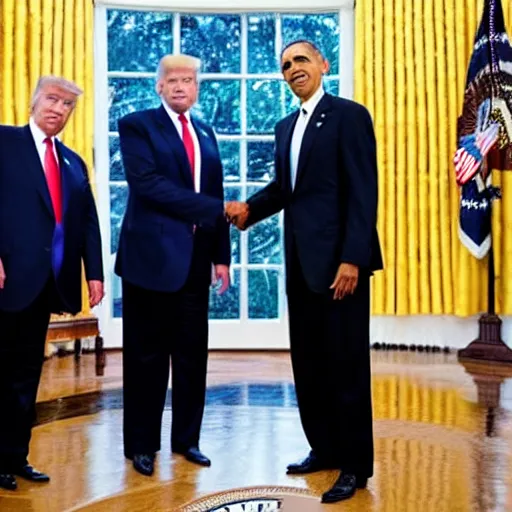 Image similar to barack obama and donald trump shaking hands at a party in the white house, photo