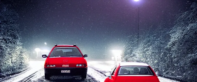 Image similar to Audi A4 B6 Avant (2002), a gritty neo-noir, dramatic bright lighting, cinematic, establishing shot, extremely high detail, photorealistic, cinematic lighting, artstation, by simon stalenhag, Snowy finnish road, At night, Poets of the Fall - Late Goodbye