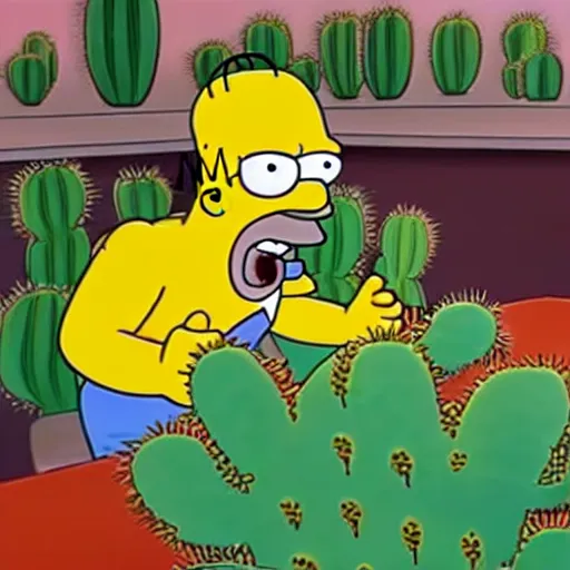 Prompt: Homer Simpson eats a cactus sandwich