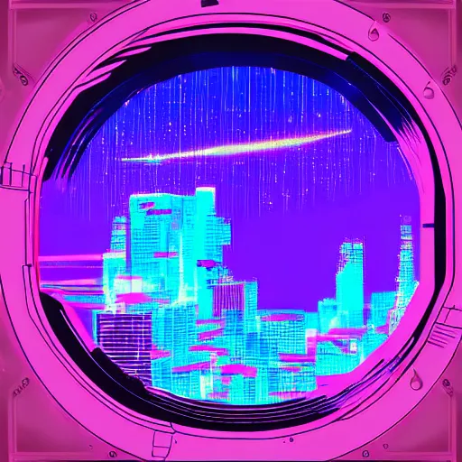 Image similar to A window to space in a synthwave style, digital art