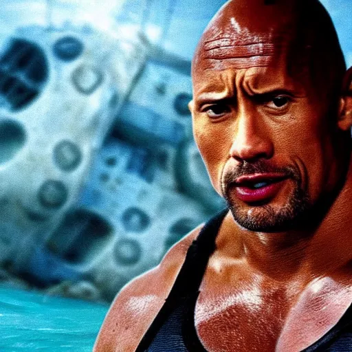 Image similar to Dwayne Johnson in water world 4K quality super realistic