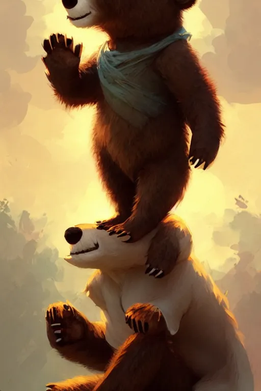 Image similar to cute cartoon bear, sharp focus, illustration, highly detailed, digital painting, concept art, matte, art by wlop and artgerm and greg rutkowski and alphonse mucha, masterpiece