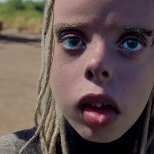 Image similar to billie eilish as a starving child in africa 4k