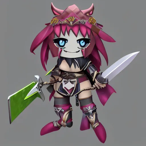 Image similar to cute chibi fumo plush of a heavy sword wielding cursed paladin, burning shadow armor, monster girl, stylized cel shading, vray