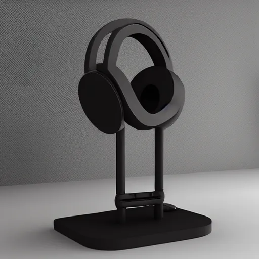 Image similar to headphone stand, futuristic, techno, cyberpunk, product design, 3 d render, concept, fun, swag