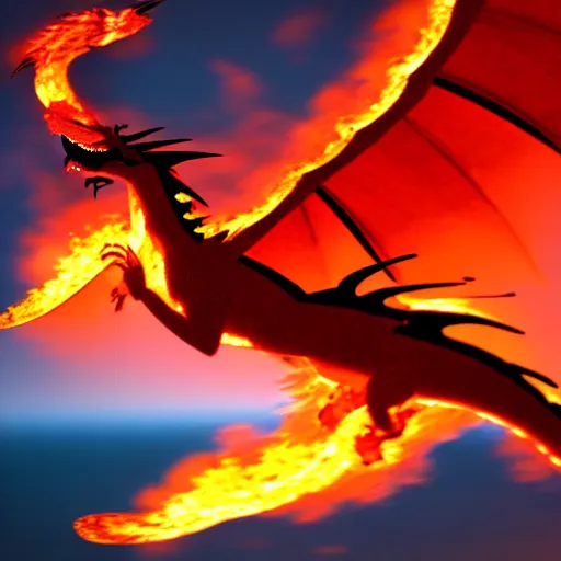 Image similar to fire breathing dragon igniting the sky with it's firey flames, 8 k.