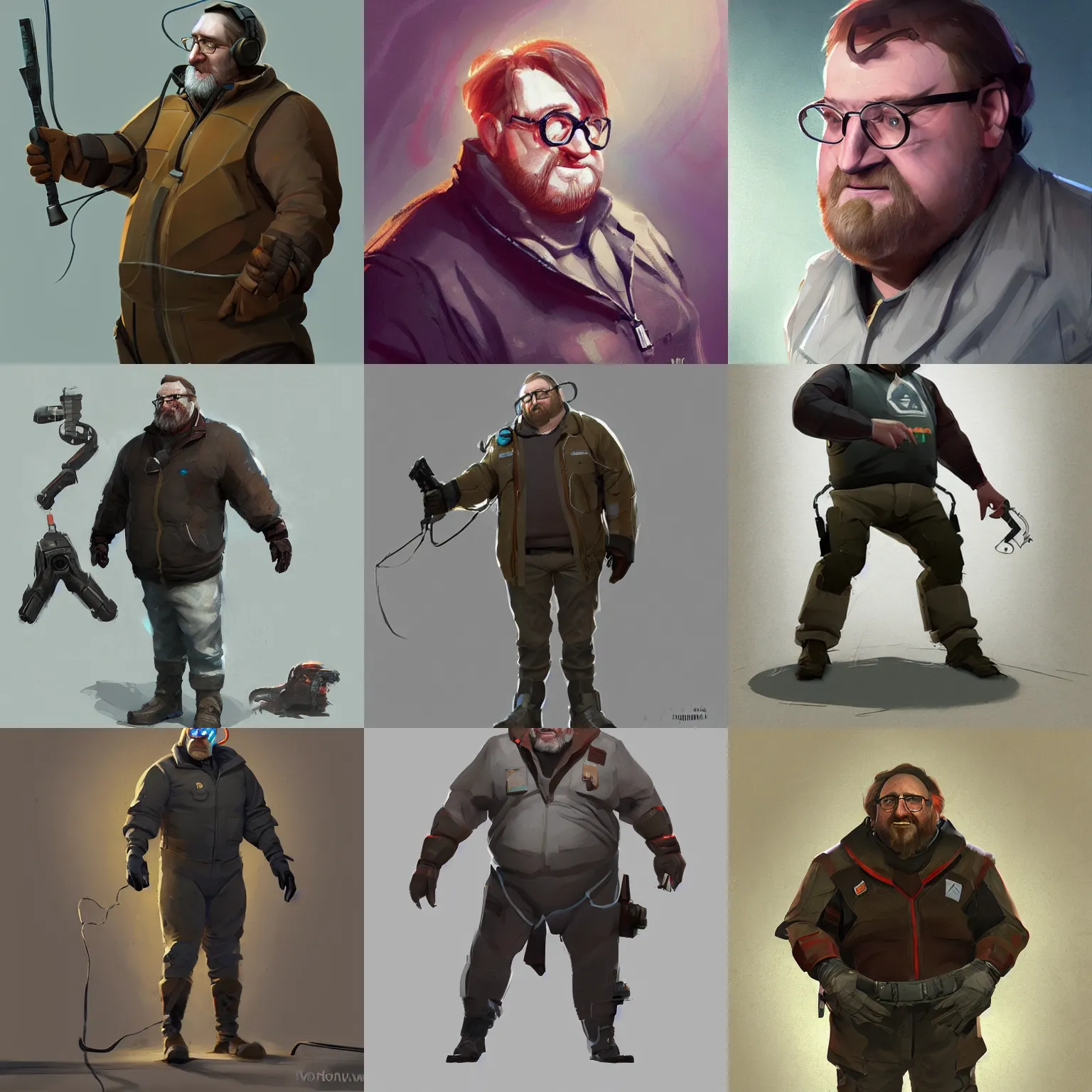 Prompt: concept art of gabe newell as a half life 3 character, highly detailed, viktor antonov concept art, sergey kolesov concept art