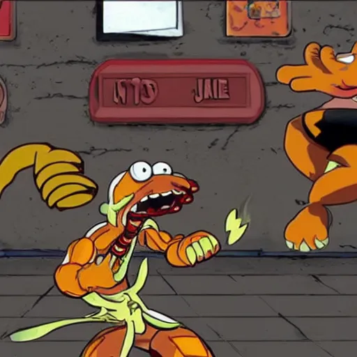 Image similar to a still of from the movie full metal jacket crossover with the game toejam & earl