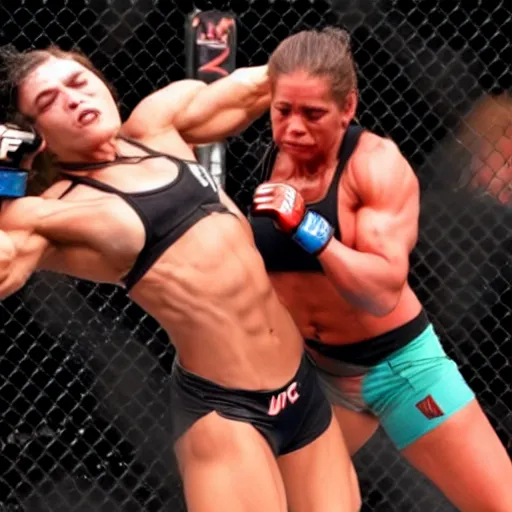 Image similar to transgender muscular woman beating up woman in ufc