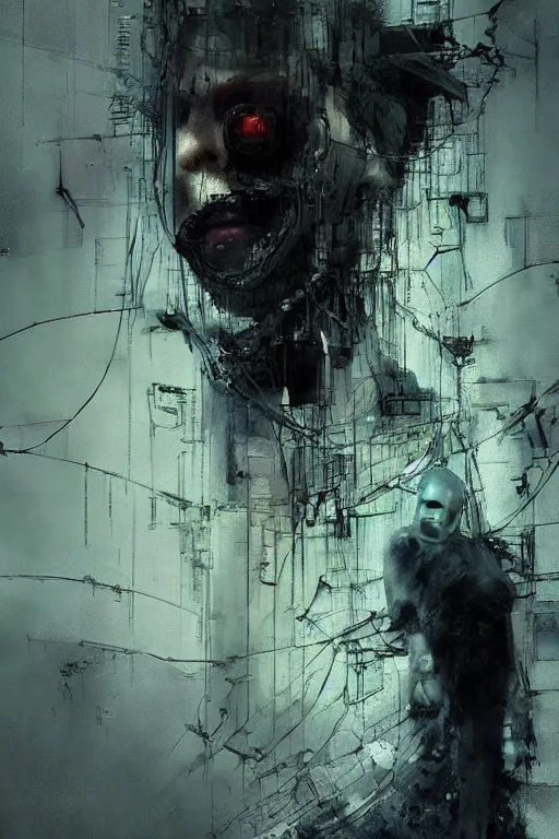 Image similar to screaming cyberpunk, wires, machines by emil melmoth zdzislaw belsinki craig mullins yoji shinkawa realistic render ominous detailed photo atmospheric by jeremy mann francis bacon and agnes cecile ink drips paint smears digital glitches glitchart