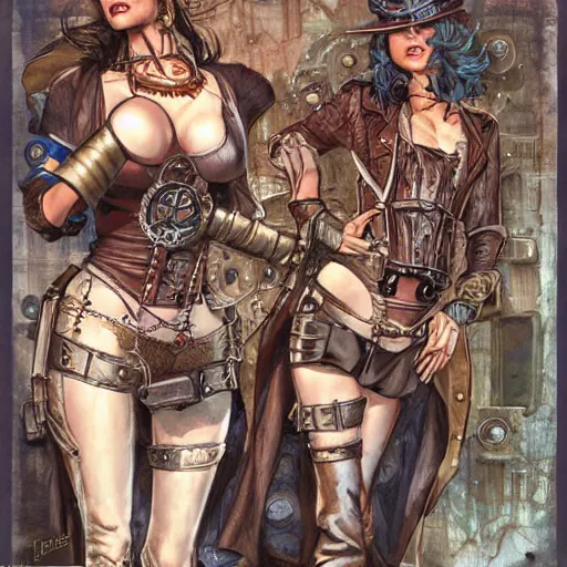 Prompt: steampunk heroines, by jon foster