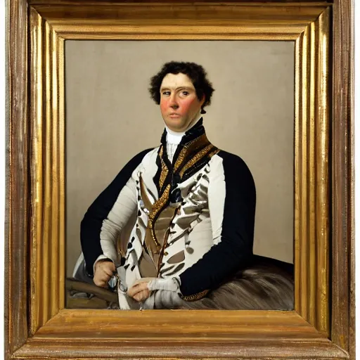 Prompt: a professional portrait painting of a zebra with a human body, wearing decorated royal clothes, serious look, oil painting, painted by Jean Auguste Dominique Ingres, detailed