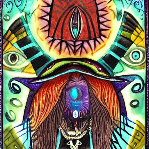 Image similar to shamanic, magic, eyes, in style of cawamo