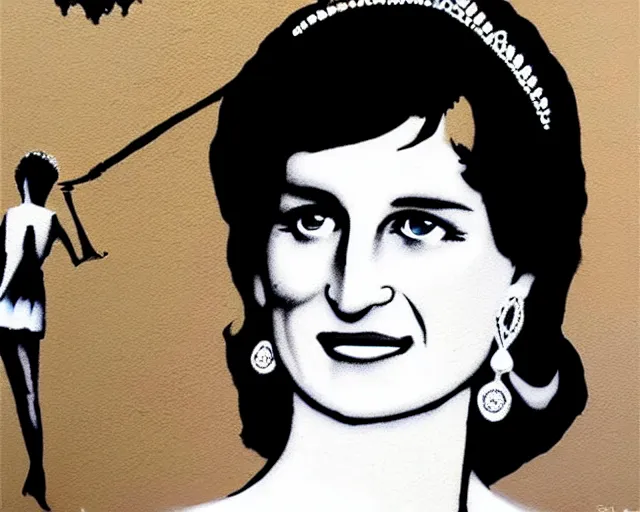 Image similar to lady diana, artwork by banksy