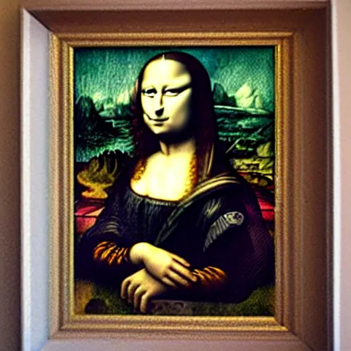 Image similar to minion, painting, davinci, mona lisa in background