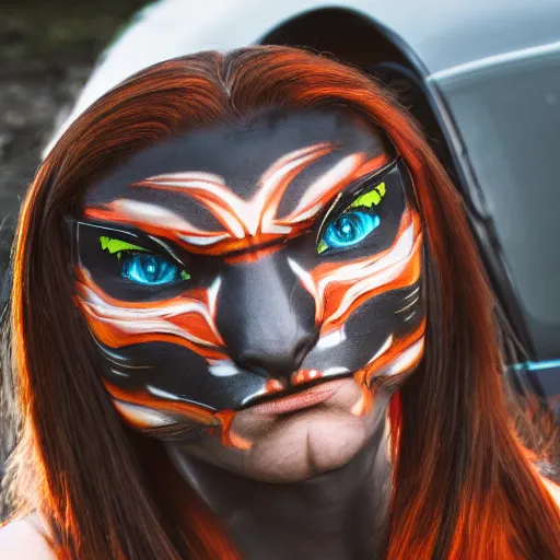 Prompt: a portrait of a hellcat car but it has human looking eyes