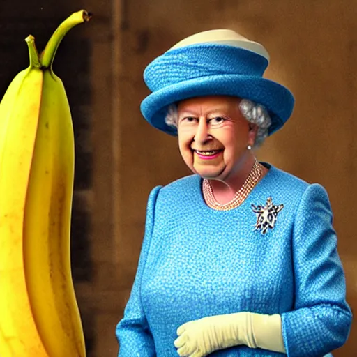 Image similar to queen banana elizabeth as a banana, she is a big ripe banana.