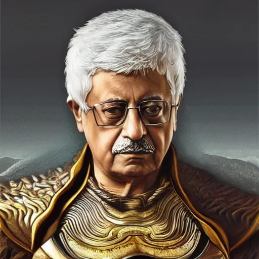 Image similar to mahmoud abbas as dune character, portrait, intricate, elegant, highly detailed, digital painting, artstation, concept art, wallpaper, smooth, sharp focus, illustration, art by h. r. giger and artgerm and greg rutkowski and alphonse mucha