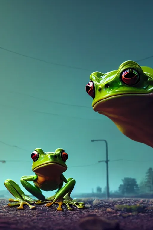 Prompt: frog cyborg, ultra hd, Painting By Simon Stalenhag, unreal 5, DAZ, hyperrealistic, octane render, dynamic lighting, intricate detail, summer vibrancy, cinematic