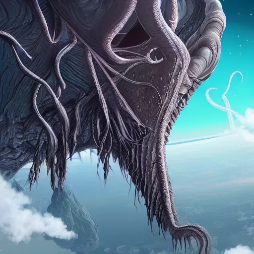 Prompt: gigantic eldritch creature watching earth from space, digital art, realistic, detailed, artstation