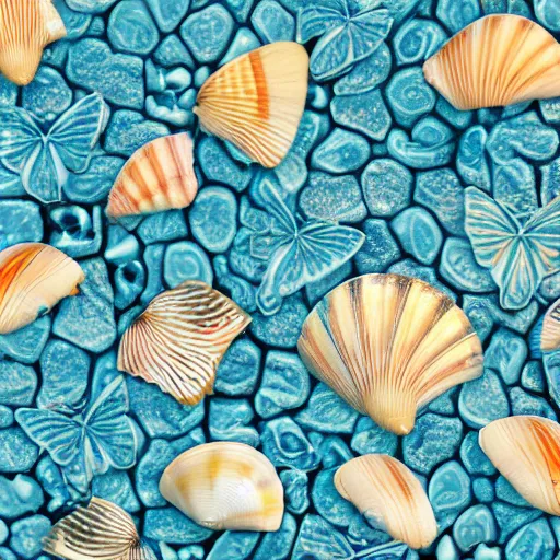 Prompt: seashells with butterfly patterns, photo, real, detailed, 4k