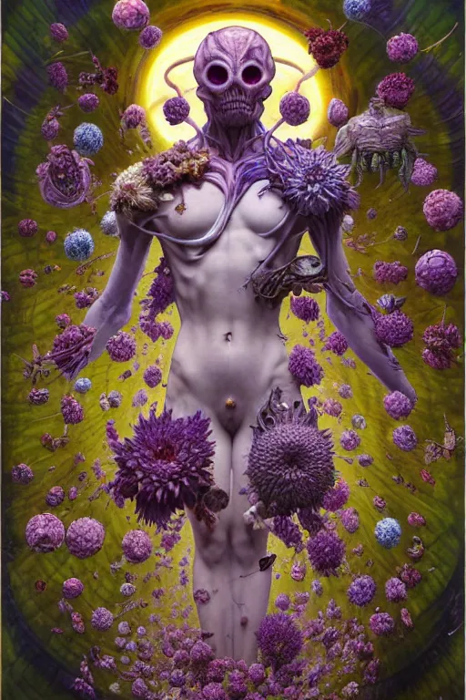 Image similar to the platonic ideal of flowers, rotting, insects and praying of cletus kasady carnage thanos dementor wild hunt doctor manhattan chtulu mandelbulb mandala ponyo spirited away davinci, d & d, fantasy, ego death, decay, dmt, psilocybin, art by artgerm and greg rutkowski and alphonse mucha