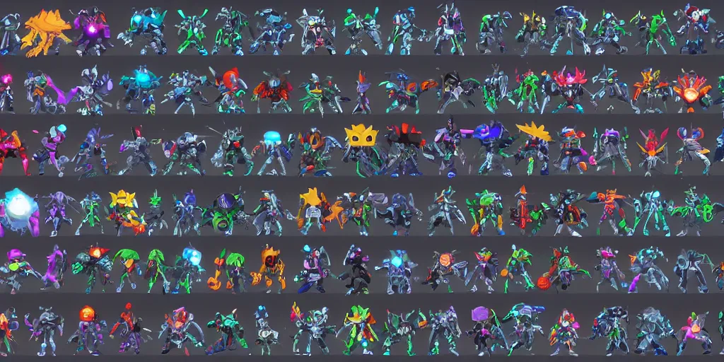 Prompt: game asset of unique mecha heads on chroma key background, robotic, anime palette, cartoon inking, 2 d sprites, 8 k, close up