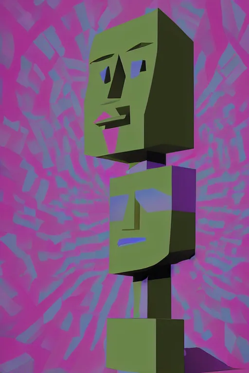 Image similar to cubist moai statue cutout digital illustration cartoon colorful beeple