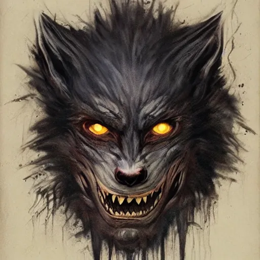 Prompt: werewolf lycanthrope monster makeup grinning one-eyed grimpunk vile reprobate portrait portrait Cyclops Cyclops Polyphemus with tombow odd nerdrum greg rutkowski frank frazetta alexandre briclot Dave Dorman splatterpaint