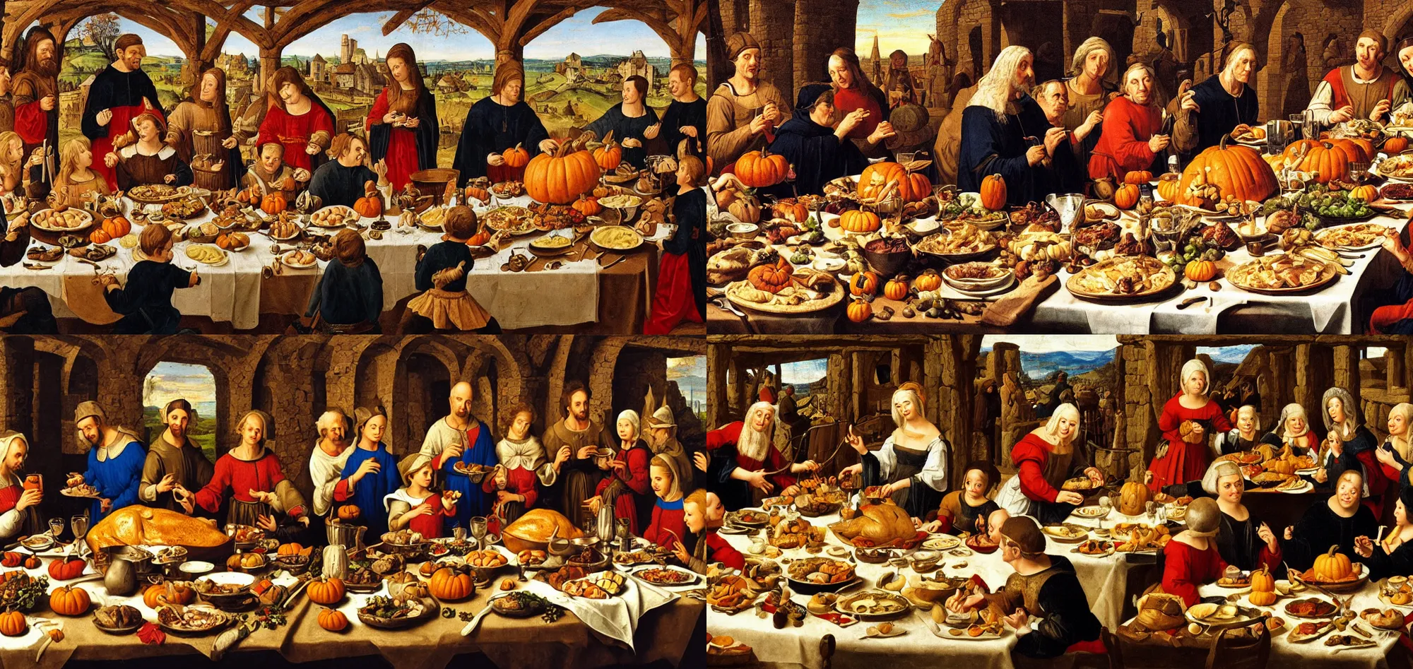 Prompt: medieval realism thanksgiving dinner