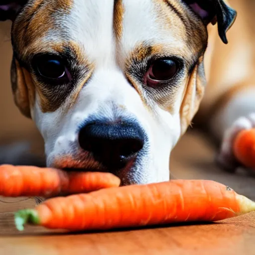 Image similar to A dog eating a carrot, realistic, 4k, detailed