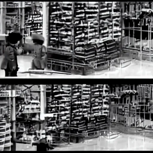 Image similar to security cam footage of Willy Wonke's Chocolate Factory