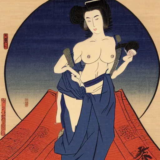 Image similar to Kaitlyn Michelle Siragusa, better known as Amouranth, full body portrait, by Katsushika Hokusai, Ukiyo-e style