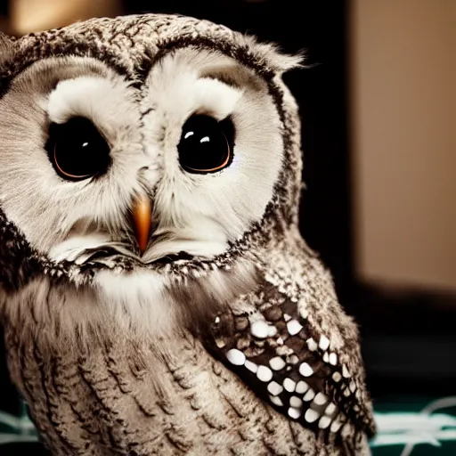 Prompt: studio photograph of an extremely cute imaginary love owl