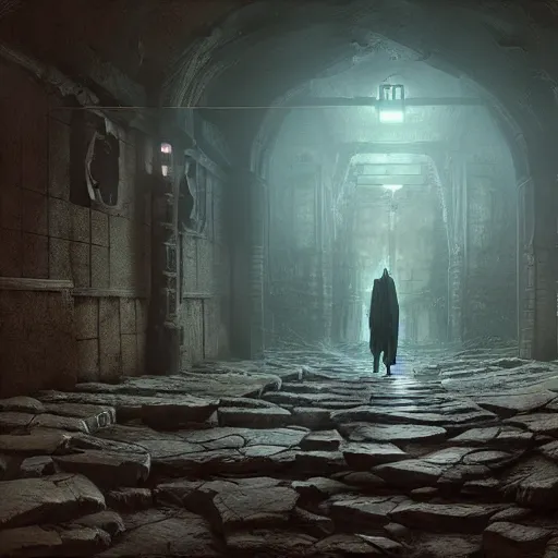 Prompt: ancient underground city, suspensful eerie creepy mood, lovecraft, ridley scott, zack snyder, fenghua zhong, realistic cinematic lighting, establishing action shot, ultra detailed, hyper realism, photo, octane render