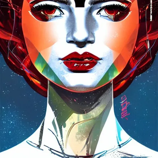 Image similar to portrait of a female android, by MARVEL comics and Sandra Chevrier