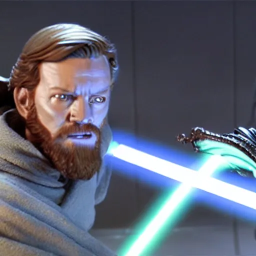 Image similar to obi wan kenobi killing a xenomorph alien with his lightsaber