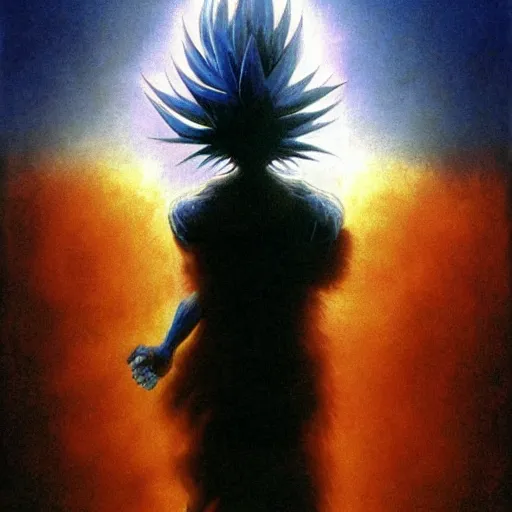 Image similar to goku, illustrated by zdzisaw beksinski