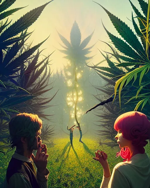 Prompt: highly detailed surreal vfx portrait of a marijuana weed cult, stephen bliss, unreal engine, greg rutkowski, loish, rhads, beeple, makoto shinkai and lois van baarle, ilya kuvshinov, rossdraws, tom bagshaw, alphonse mucha, global illumination, detailed and intricate environment