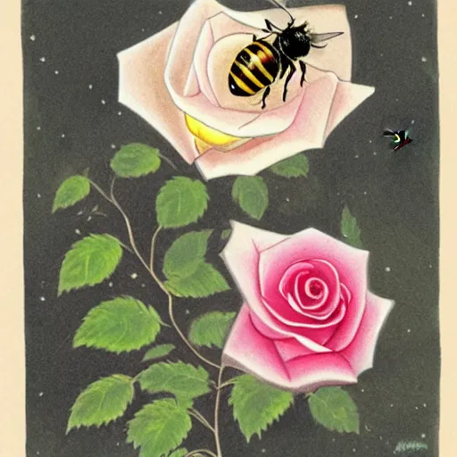 Image similar to a beautiful illustration of a rose with a bee sitting on it like maja the bee