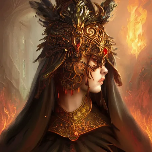 Image similar to pyromancer, maximalist, high detail, 8k, ornate, dark fantasy, realistic, masterpiece, Trending on art station, complex, WLOP