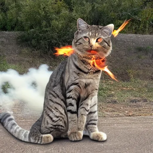 Prompt: a giant cat breathing fire