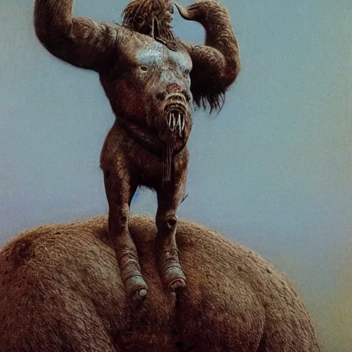 Image similar to ancient mammoth rider, wearing norse armor, beksinski