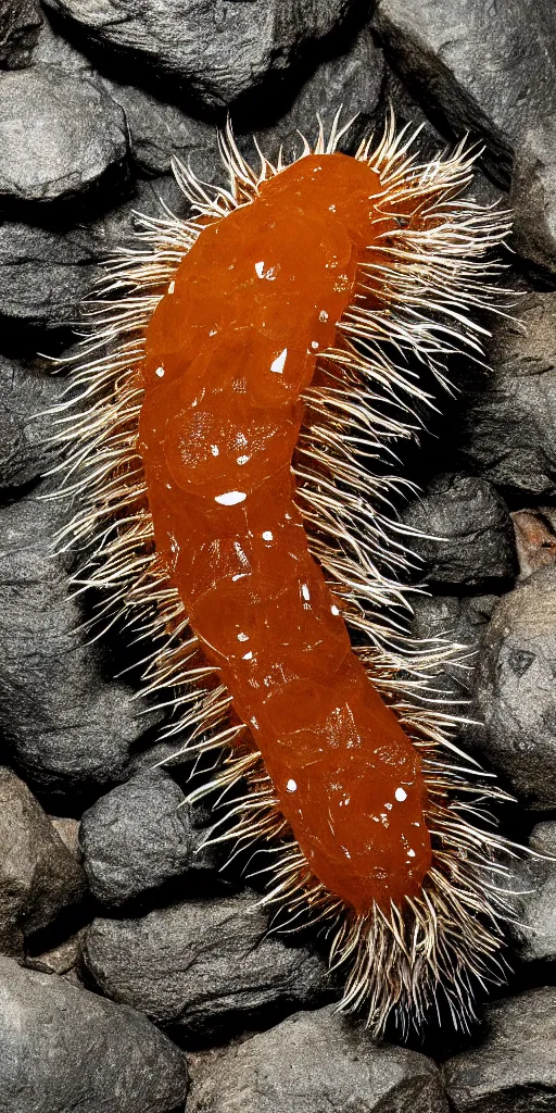 Image similar to professional photo shot of a scutigera made of silica crystal fused with rocks in the background, microscopic picture, droplets of water, grimy, gritty, trending on artstation, award winning, close shot, by aleks labuda and barry webb