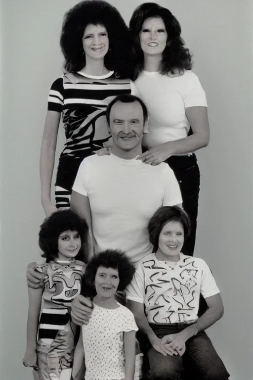 Image similar to alien family photo, 1 9 8 0 s, olan mills studio, color